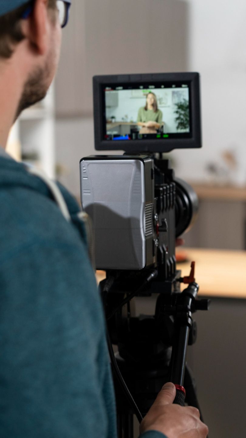 Grabación de video con cámara profesional en set